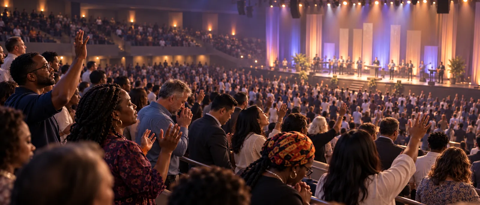 Illustrative view of a congregation gathered in prayer